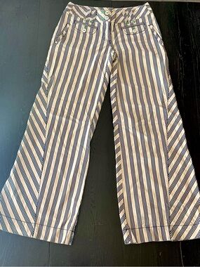 Striped Wide-Leg Pants in Navy and Cream